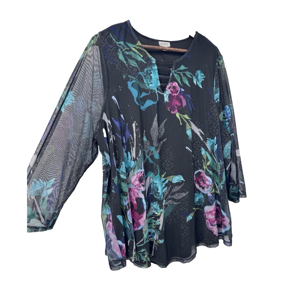 Avenue Sheer Floral‎ Blouse V-Neck liner whimsigoth fairy grunge plus 22/24